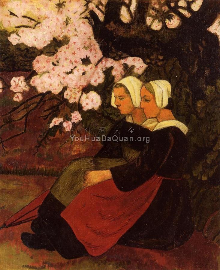 Two Breton Women under a Flowering Apple Tree - 保罗·塞律西埃